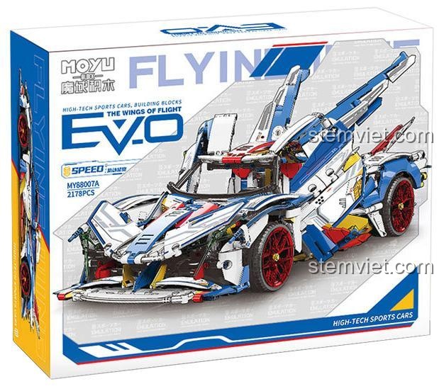 Siêu xe thể thao Moyu Block MY88007A màu trắng xanh đỏ, mô hình xe đua EVO phong cách Gundam, đồ chơi lắp ghép cho bé trai 8 tuổi, giá rẻ.