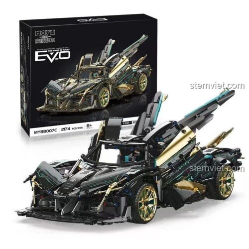Siêu xe Apollo Project Evo Moyu Block MY88007C màu đen vàng xanh lơ, đồ chơi mô hình cho bé trai 8 tuổi, tỉ lệ 1:10, chất lượng cao.