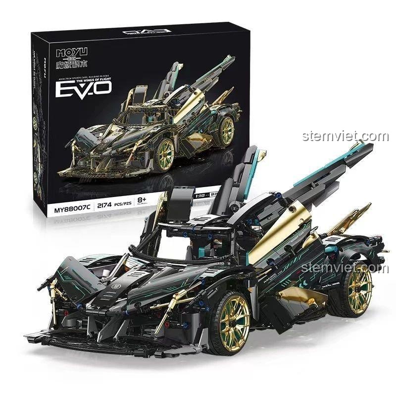 Siêu xe Apollo Project Evo Moyu Block MY88007C màu đen vàng xanh lơ, đồ chơi mô hình cho bé trai 8 tuổi, tỉ lệ 1:10, chất lượng cao.