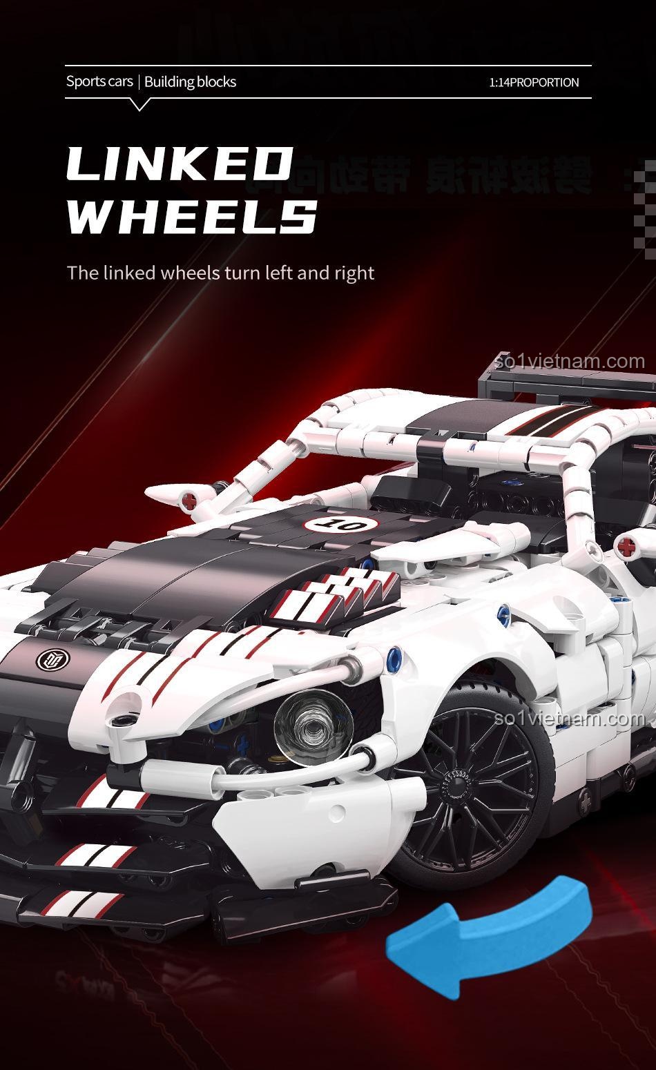 Bánh xe liên kết của bộ lắp ghép MOYU BLOCK MY88317 Xe Đua Thần Chiến Dodge Viper ACR, đồ chơi mô hình xe thể thao Dodge Viper ACR có khả năng lái
