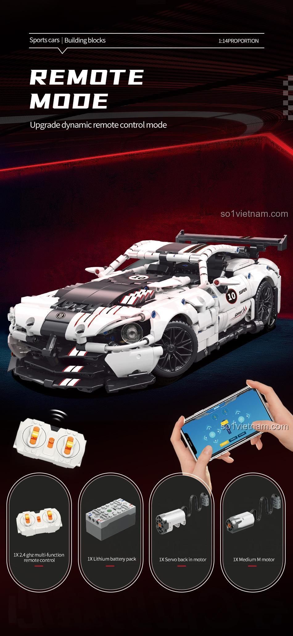 Chế độ điều khiển từ xa của đồ chơi lắp ráp MOYU BLOCK MY88317 Xe Đua Thần Chiến Dodge Viper ACR, mô hình siêu xe Dodge Viper ACR có động cơ pin
