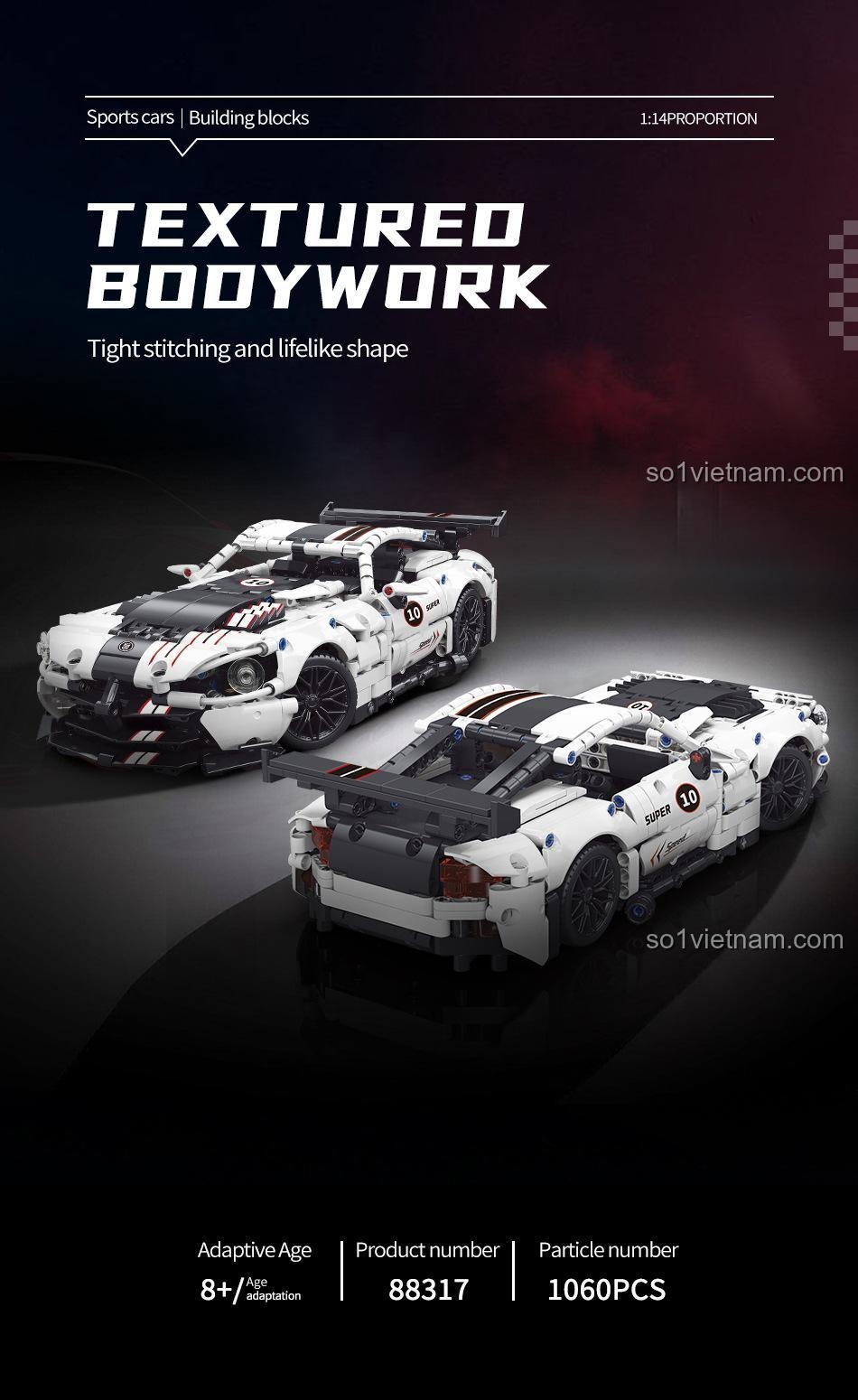 Thân xe tinh xảo của đồ chơi lắp ráp MOYU BLOCK MY88317 Xe Đua Thần Chiến Dodge Viper ACR, mô hình siêu xe Dodge Viper ACR chất lượng cao