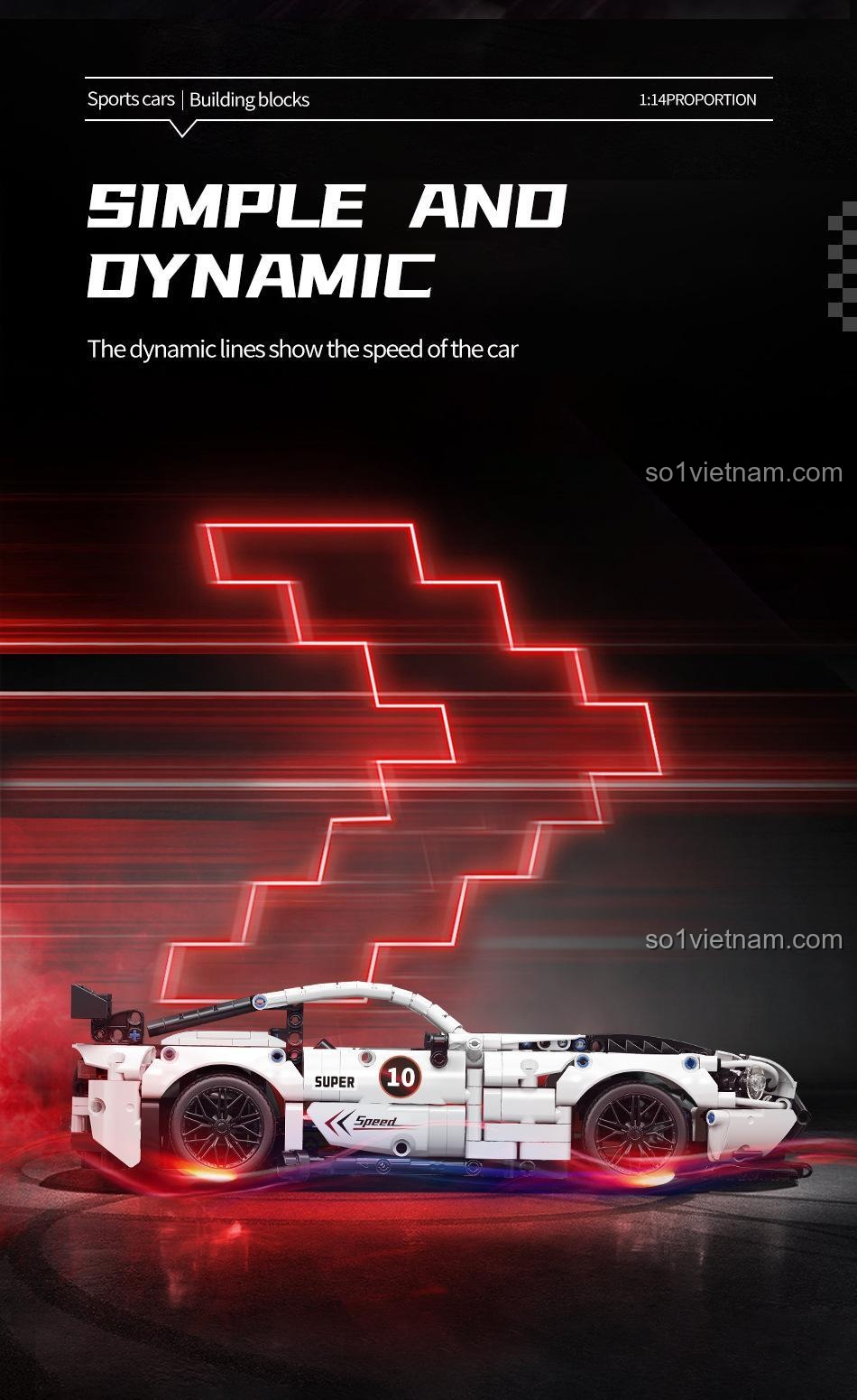 Thiết kế động lực học của bộ lắp ghép MOYU BLOCK MY88317 Xe Đua Thần Chiến Dodge Viper ACR, đồ chơi mô hình xe thể thao Dodge Viper ACR