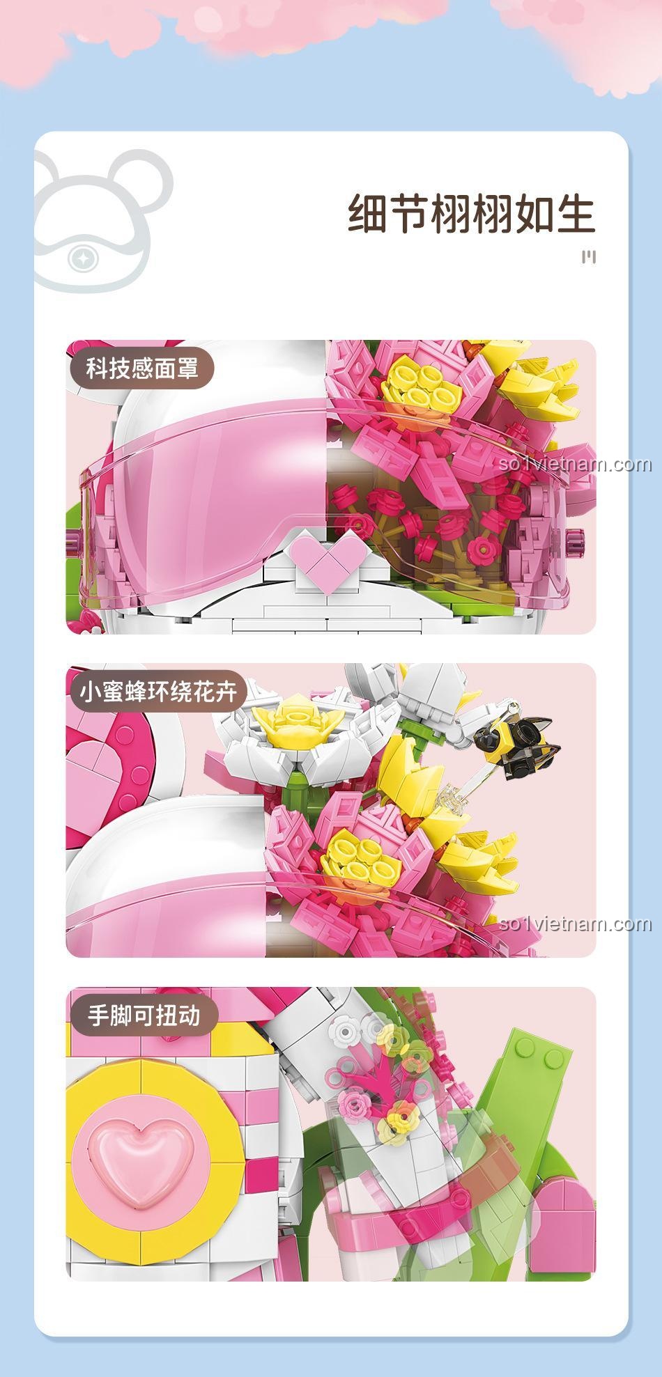 Mô hình Gấu Vũ Trụ Bảo Vệ Hoa MOYU BLOCK MY89101 với gió hoa và ong hút mật và gió hoa và gió hoa và gió hoa và gió hoa