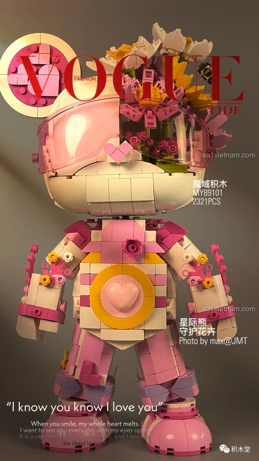 Mô hình Gấu Vũ Trụ Bảo Vệ Hoa MOYU BLOCK MY89101 với phong cách bìa tạp chí Vogue