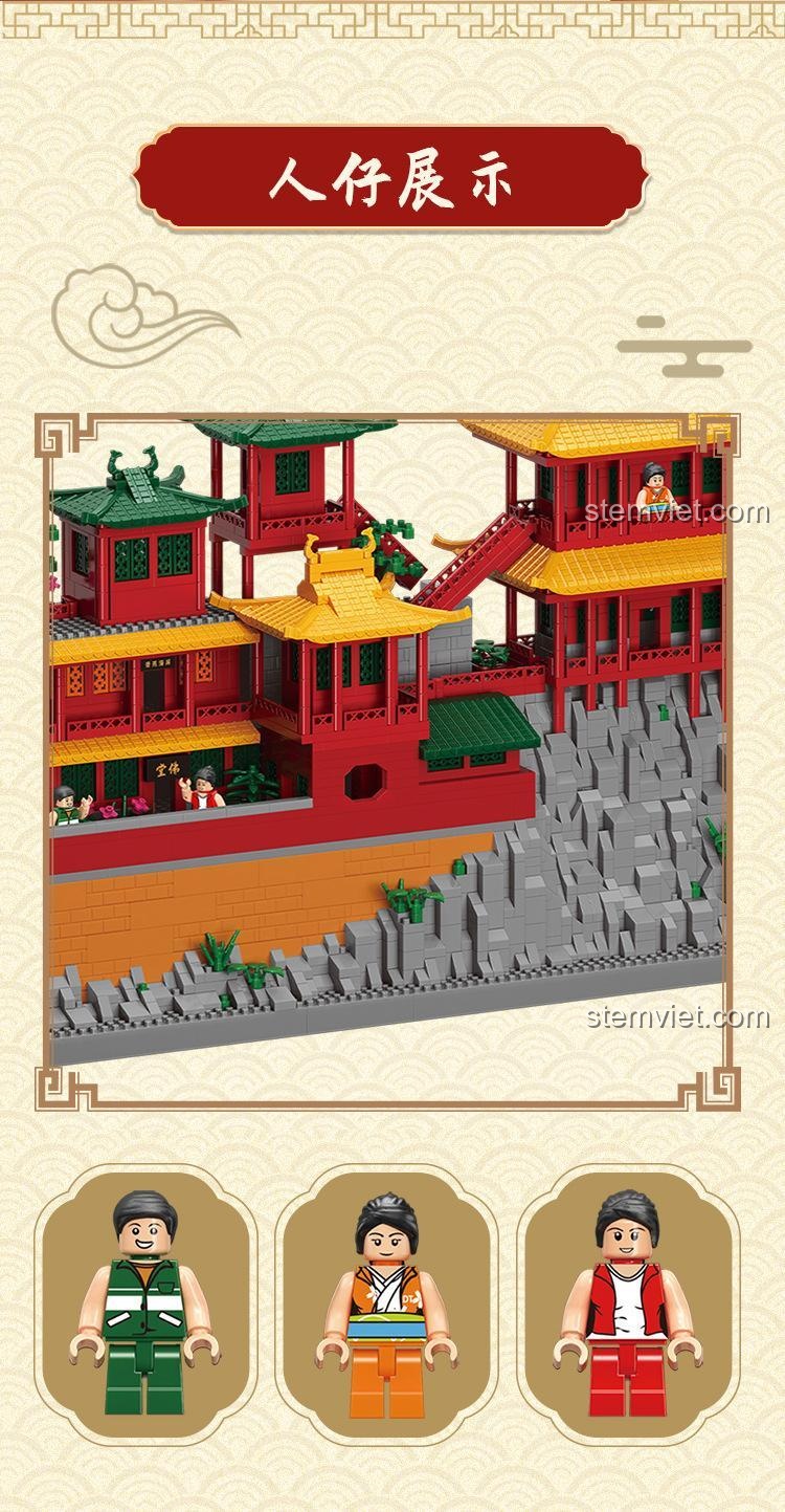 Bộ đồ chơi Chùa Treo Huyền Không Tự Moyu Block MY92018 có 3 minifigures, đồ chơi mô hình kiến trúc cổ, chất lượng tốt