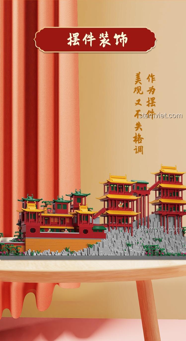 Đồ chơi xây dựng Ngôi chùa trên vách đá Moyu Block MY92018, mô hình trưng bày đẹp mắt, phù hợp cho người lớn và trẻ em 8+