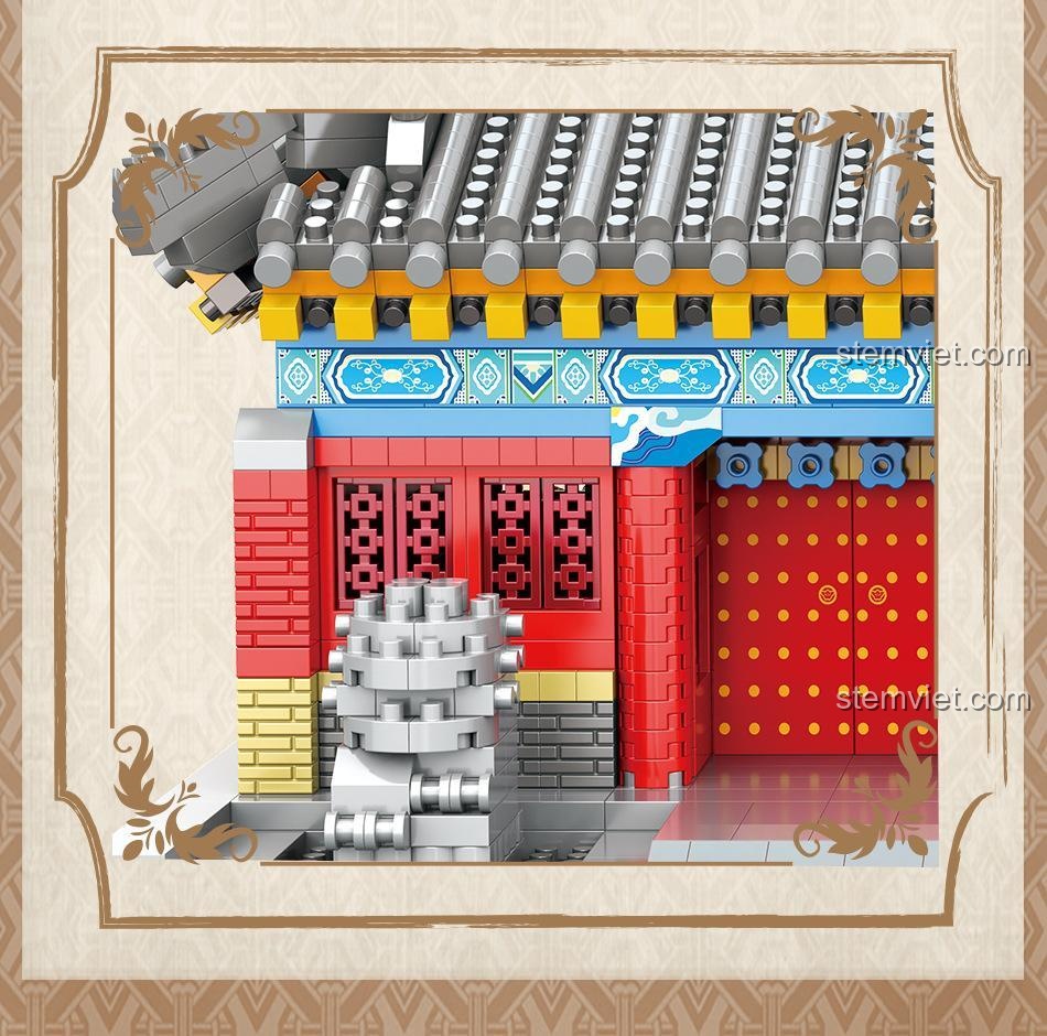 Cận cảnh chi tiết Cổng Đại học Bắc Kinh từ bộ xếp hình MY92022, đồ chơi mô hình MOYU BLOCK với các mảnh ghép tinh xảo, phù hợp cho trẻ 8 tuổi.