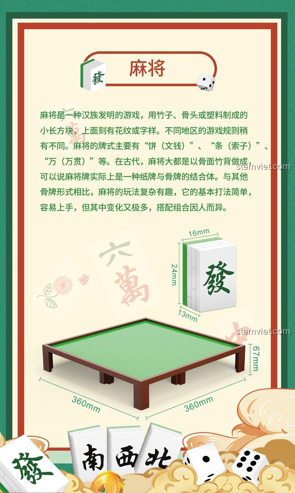 Kích thước chi tiết quân Mạt Chược MY97050, đồ chơi lắp ghép MY97050, bộ Mạt Chược MY97050, đồ chơi giáo dục cho trẻ 8 tuổi.