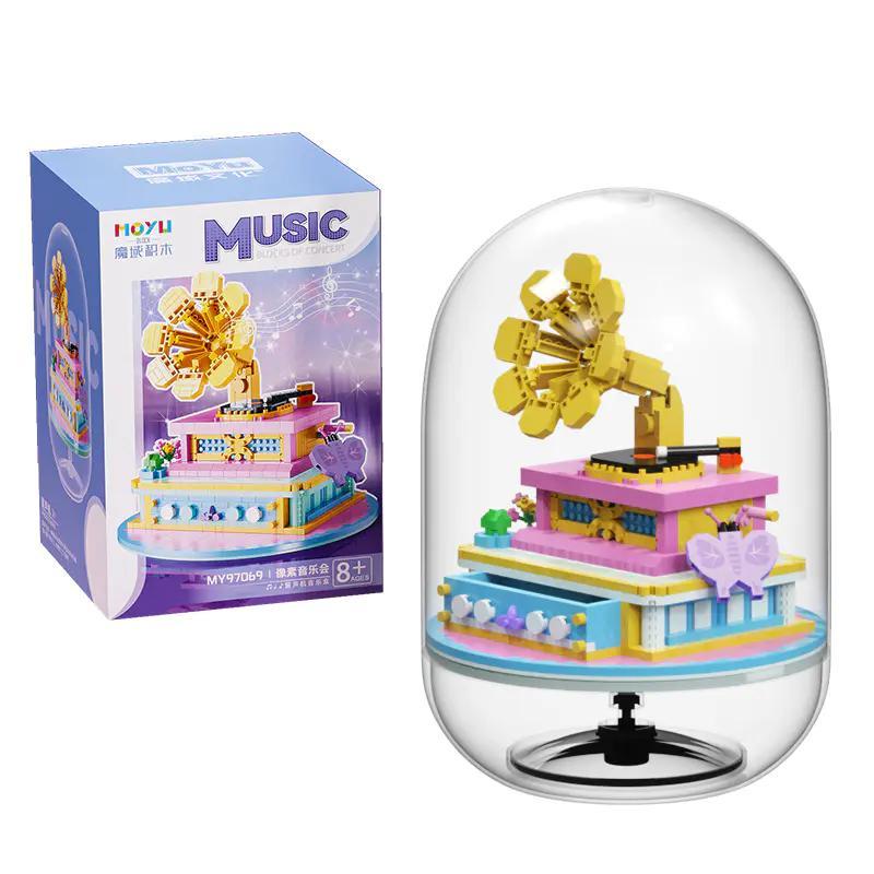 bộ đồ chơi Hộp nhạc máy hát đĩa cổ MOYU BLOCK MY97069 có âm thanh, thiết kế cổ điển, nắp đậy trong suốt, 1002 chi tiết, cho con gái 6 tuổi, giá tốt