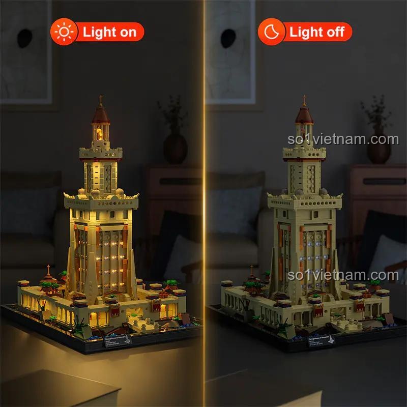 Ngọn hải đăng Alexandria FunWhole F9008 khi bật và tắt đèn