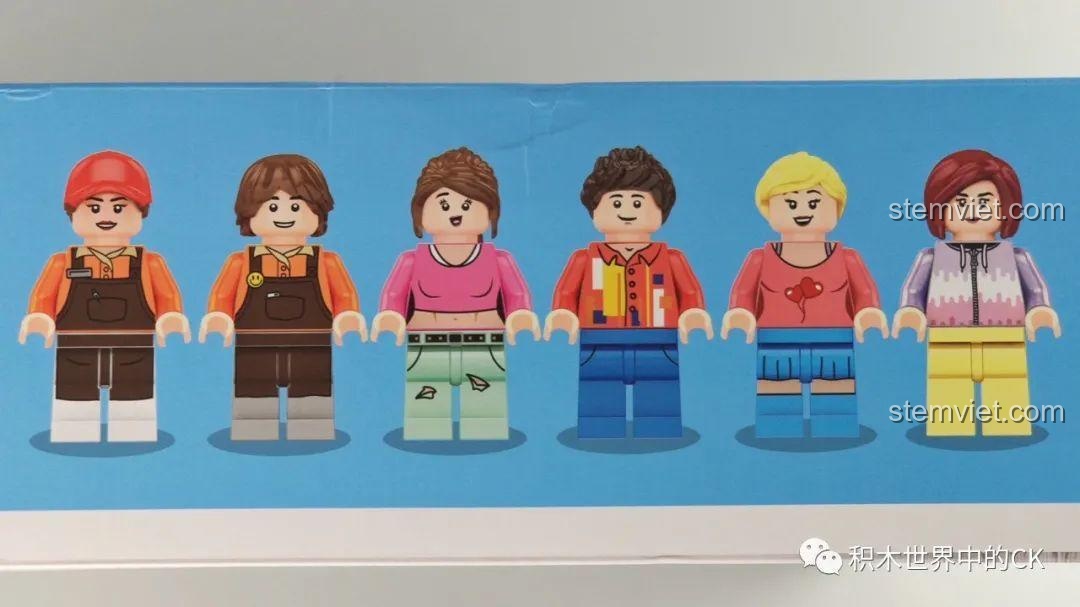 Cận cảnh 6 nhân vật minifigure đi kèm bộ lắp ráp Cửa hàng trà sữa JIAZHI SY 5209, với trang phục và biểu cảm độc đáo.