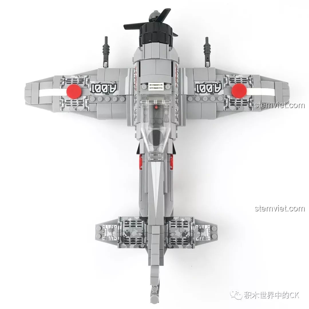 Ảnh chụp thẳng từ trên xuống của mô hình Sembo 12781, thể hiện sự đối xứng của cánh và thân máy bay.