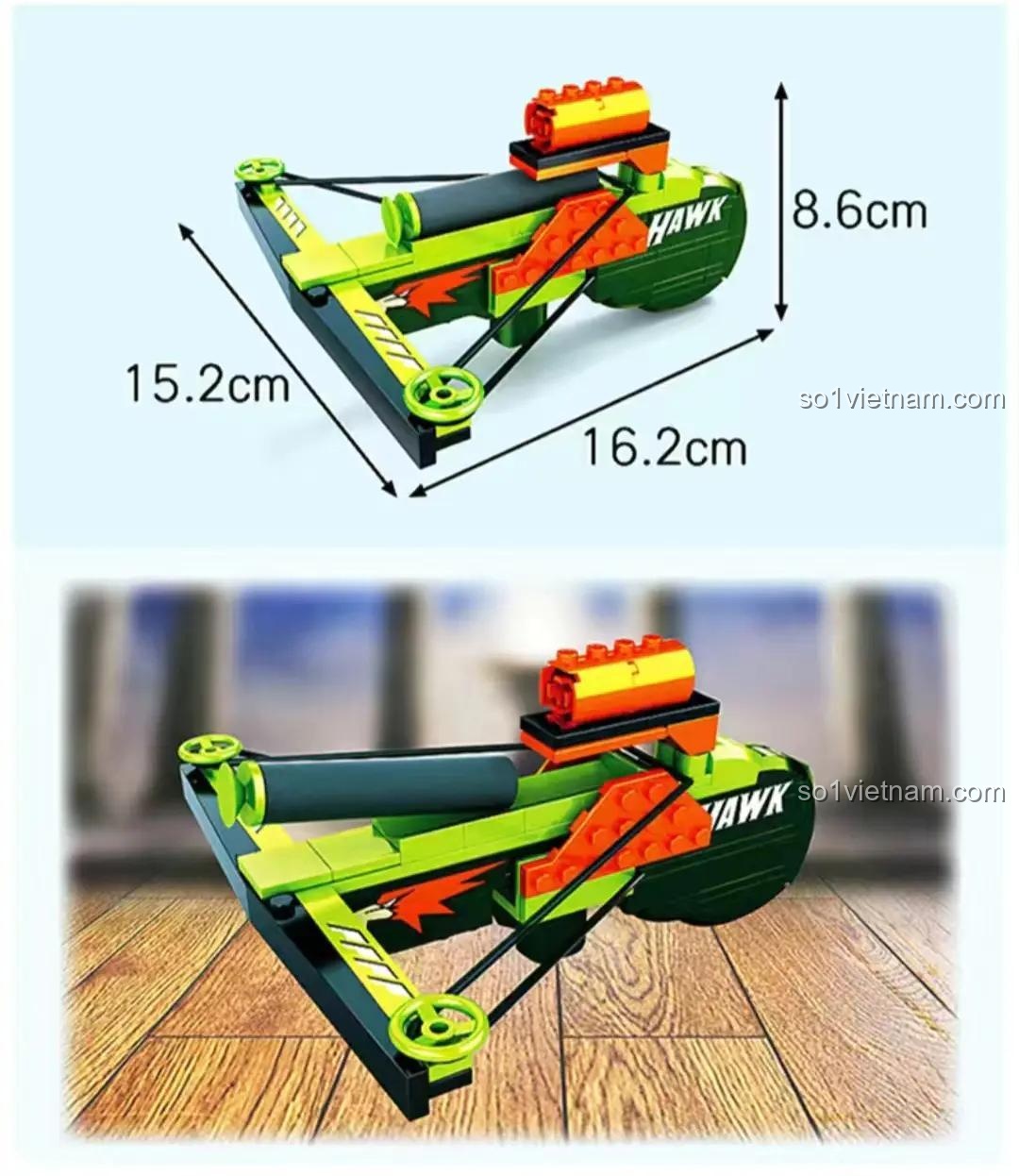 đồ chơi lắp ráp Súng Nỏ Lắp Ráp QX 2003 hiển thị kích thước mô hình 16.2x15.2x8.6cm, chất lượng cao