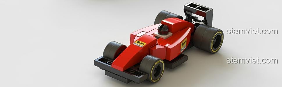 Mô hình xe đua F1 màu đỏ từ sách lắp ráp 42 mô hình LEGO® tí hon ISBN9781593277352.