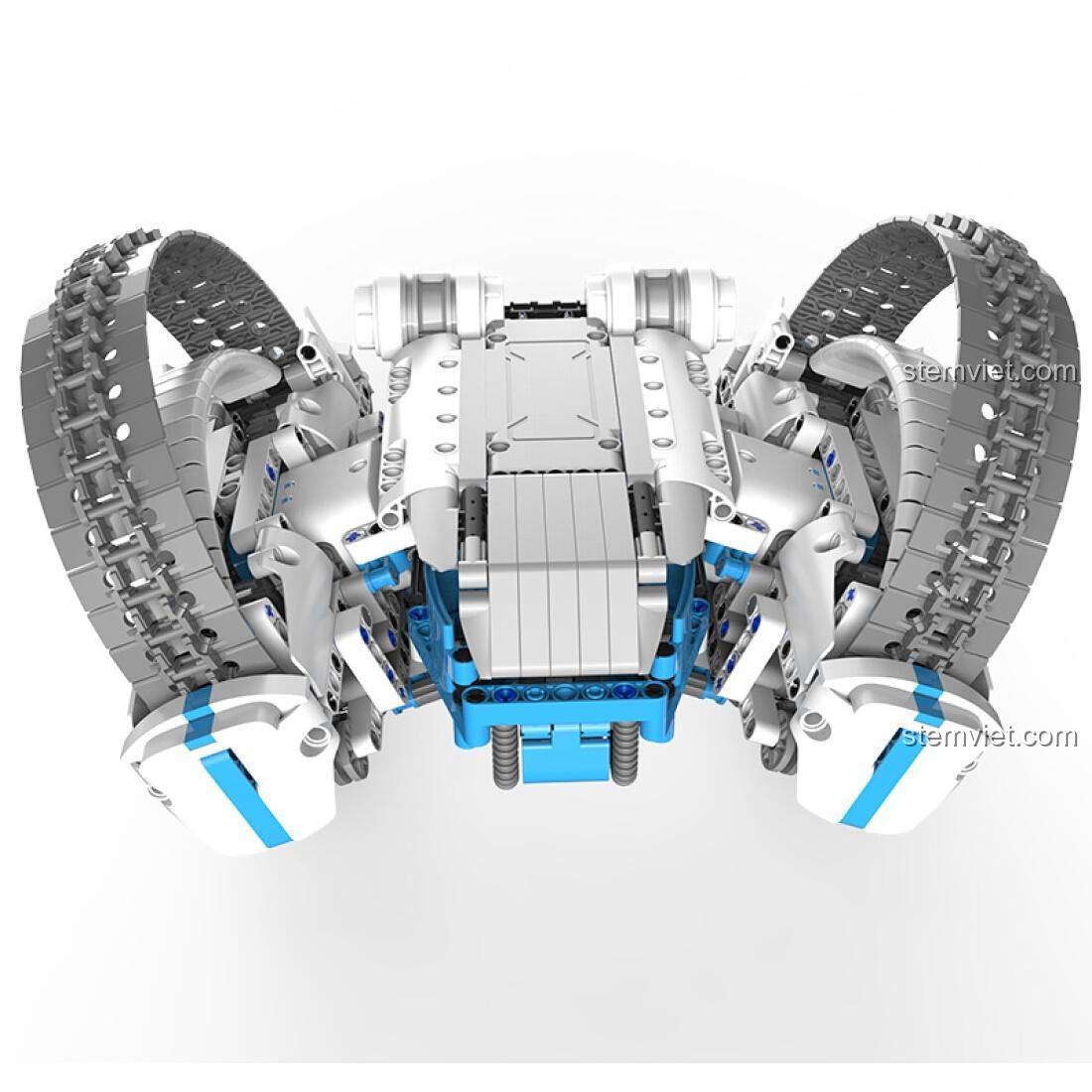 Ảnh chụp từ trên cao của bộ lắp ráp Robot Địa Hình Circle Tracker ONEBOT, một món đồ chơi STEM chất lượng cao giá rẻ.