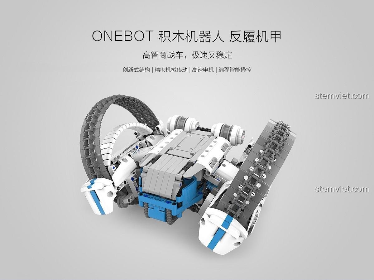 Poster quảng cáo đồ chơi robot Robot Bánh Xích Đảo Ngược OBFV05AIQI với các tính năng nổi bật như lập trình và điều khiển thông minh.