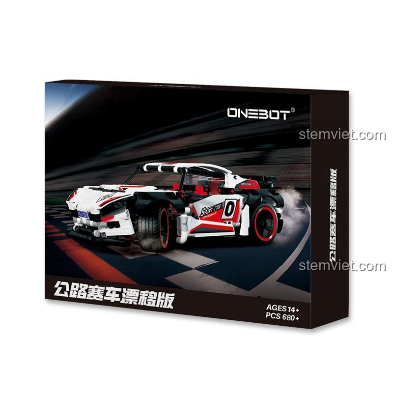 Hộp sản phẩm đồ chơi mô hình ONEBOT OBJSC40AIQI Xe Đua Đường Trường Drift với 680 chi tiết, giá rẻ.