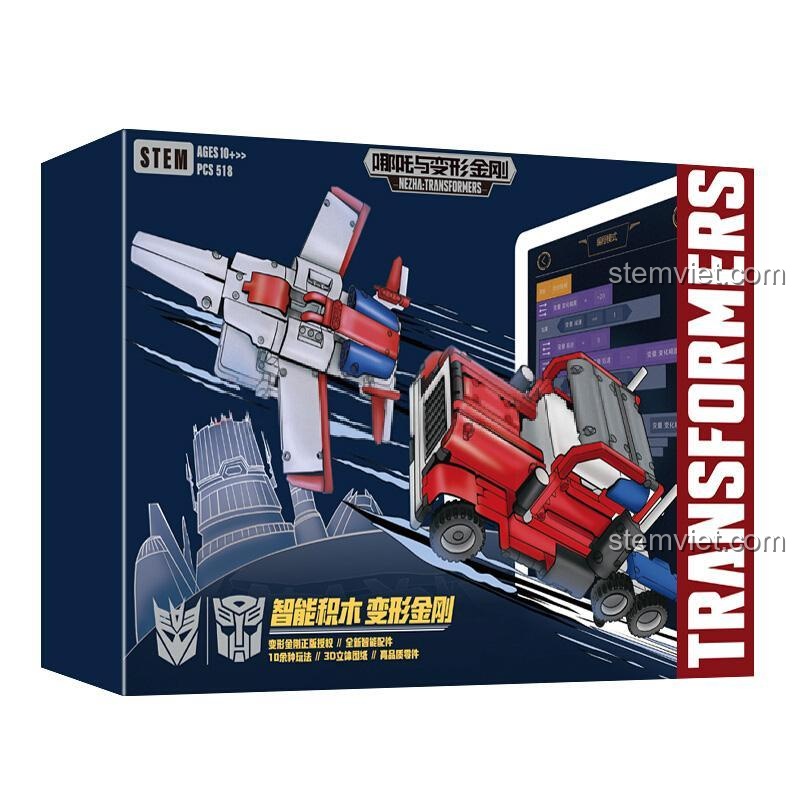 Hộp đồ chơi lắp ráp Nezha Transformers ONEBOT OBTFS27AIQI, thể hiện khả năng biến hình độc đáo, đồ chơi giáo dục cho bé trai.