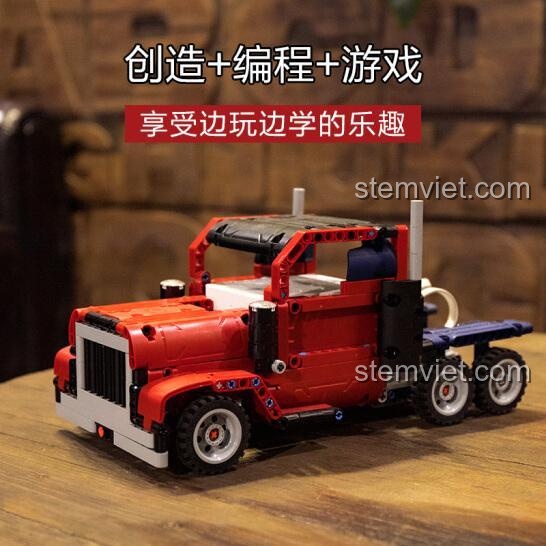 Mô hình xe tải biến hình Optimus Prime từ bộ lắp ráp Nezha Transformers ONEBOT OBTFS27AIQI, đồ chơi lập trình sáng tạo, giúp bé trai phát triển tư duy.