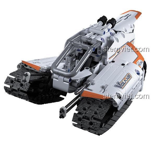 Ảnh chụp Tàu Con Thoi Phi Ngư ONEBOT từ góc trên cao, khoe thiết kế chi tiết của khung xe và phần bánh xích độc đáo.