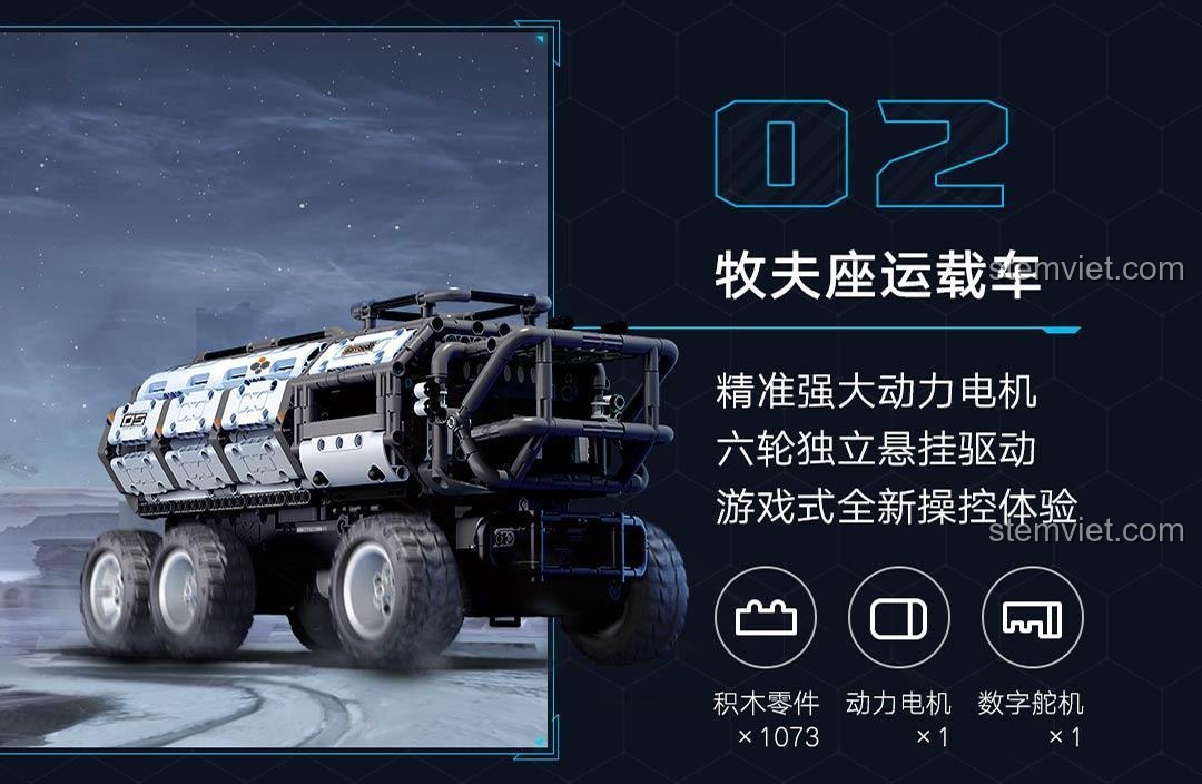 Cận cảnh servo kỹ thuật số độ chính xác cao của bộ đồ chơi mô hình ONEBOT XJXL05IQI, cho phép điều khiển góc lái chính xác 1 độ.