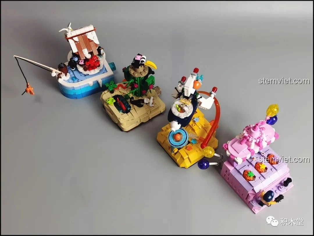 Cận cảnh nhân vật mini-figure đội mũ heo trong bộ lắp ráp Pantasy Joyside 61004 cảnh quan công viên giải trí.