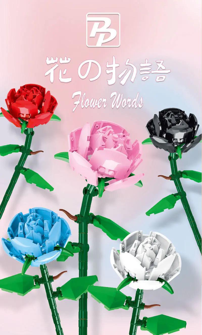 bộ lắp ghép Hoa Hồng Ngôn Ngữ Hoa PANBO 7801 nhiều màu sắc, đồ chơi mô hình cho con gái 8 tuổi, giá tốt