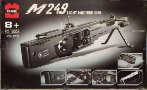 Mô hình súng máy hạng nhẹ M249 PANGU PG-15003 lắp ráp từ 1280 chi tiết, đồ chơi cho bé trai 8 tuổi.