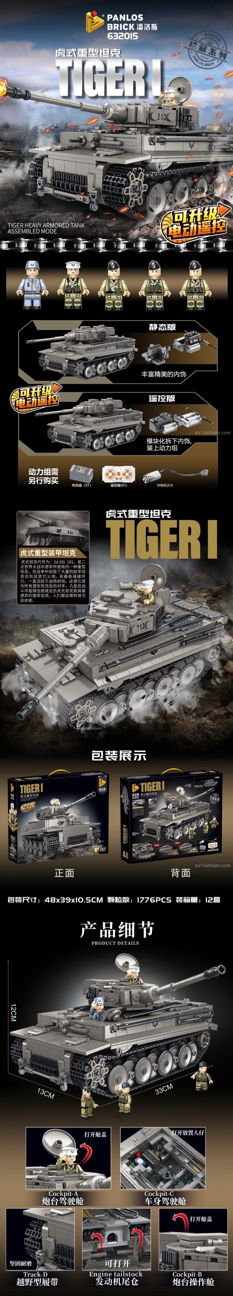 Thông tin chi tiết về bộ đồ chơi xe tăng hạng nặng Tiger I Panlos 632015