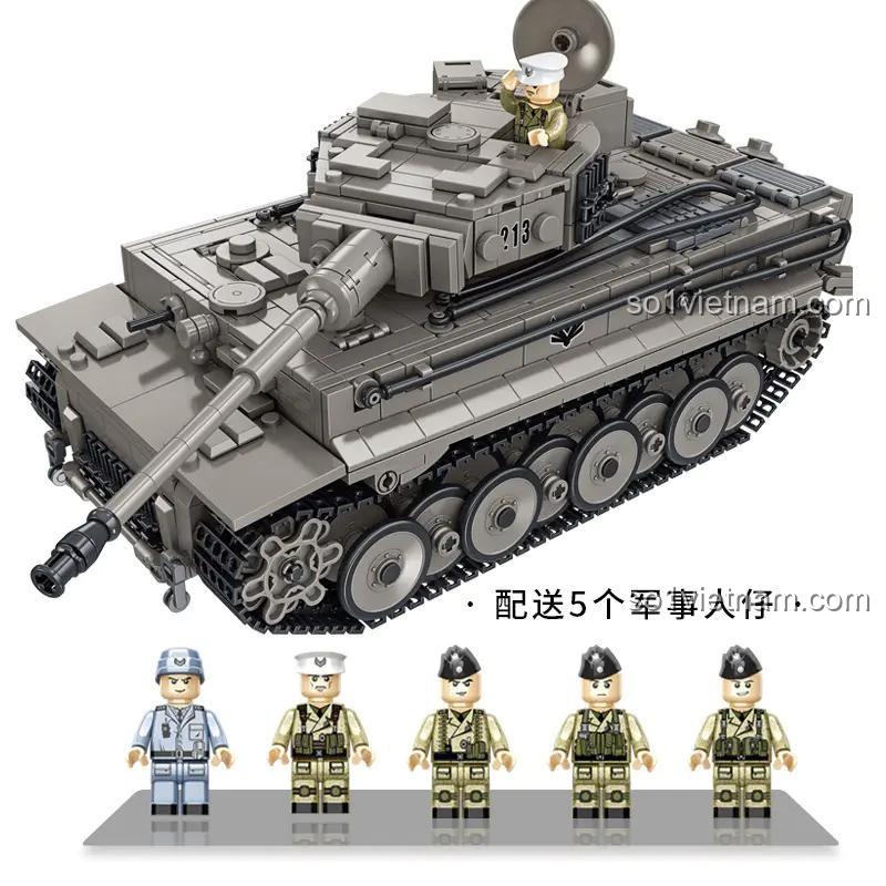 Mô hình xe tăng hạng nặng Tiger I Panlos 632015 cùng 5 minifigures