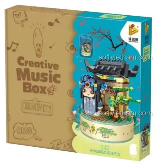 Hộp sản phẩm Hộp nhạc Sân khấu Lớn Panlos 656021, Hộp nhạc Trung Hoa, Sân khấu Opera Bắc Kinh, 631 chi tiết, đồ chơi lắp ghép cho bé gái 6 tuổi