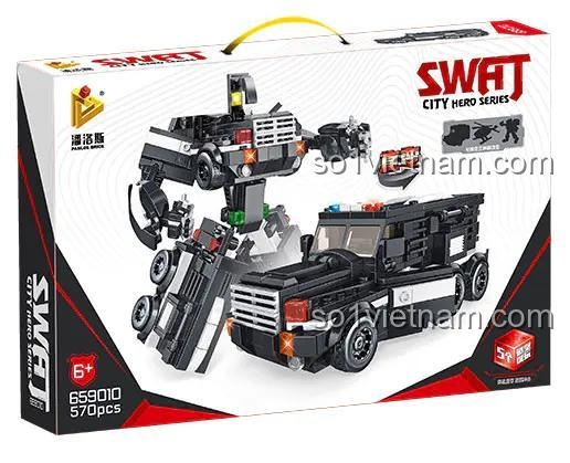 Hộp sản phẩm bộ đồ chơi SWAT biến hình Panlos 659010