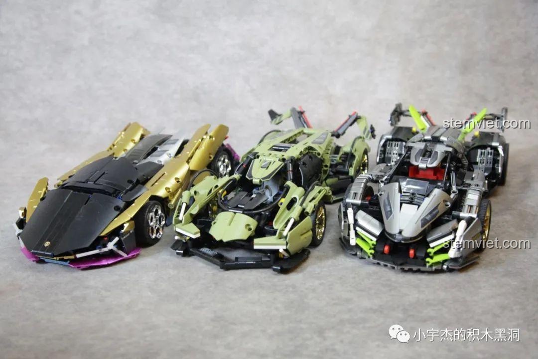 Cận cảnh đuôi xe PanlosBrick 673001 Pagani V12 với đèn hậu và cánh gió DRS.