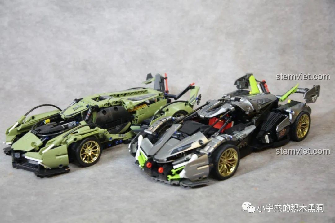 Nhìn từ trên xuống ba mẫu xe đua lắp ráp.