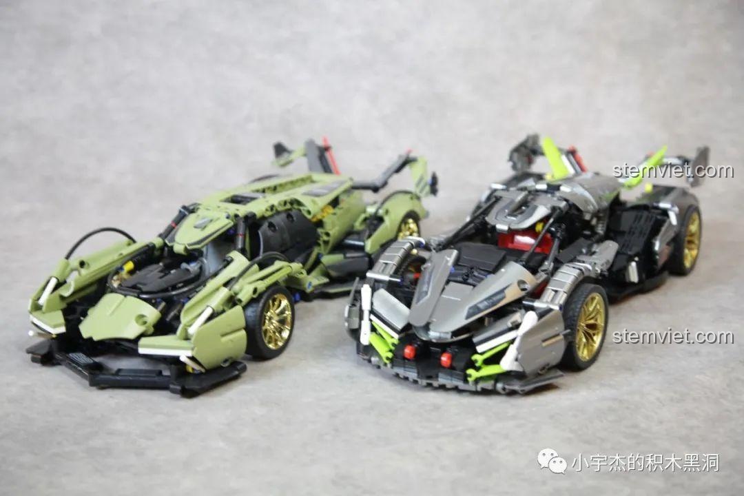 Chi tiết phanh đĩa và kẹp phanh màu đỏ của bộ lắp ráp PanlosBrick 673001 Pagani V12.