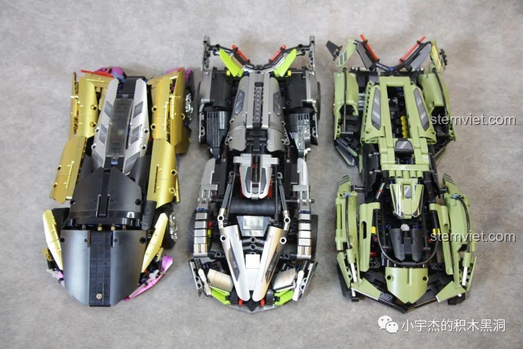 So sánh siêu xe PanlosBrick 673001 Pagani V12 với các mẫu xe khác cùng tỷ lệ.