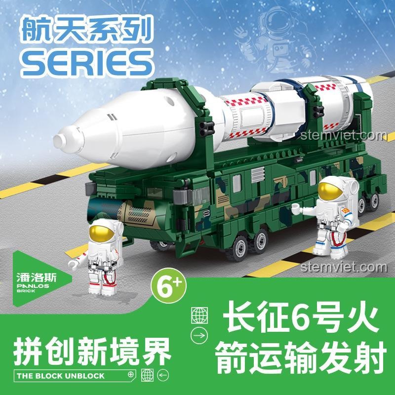Mô hình đồ chơi mô hình Panlos 691010 xe vận chuyển tên lửa Trường Chinh 6, một bộ lắp ráp hấp dẫn cho bé trai 6 tuổi.