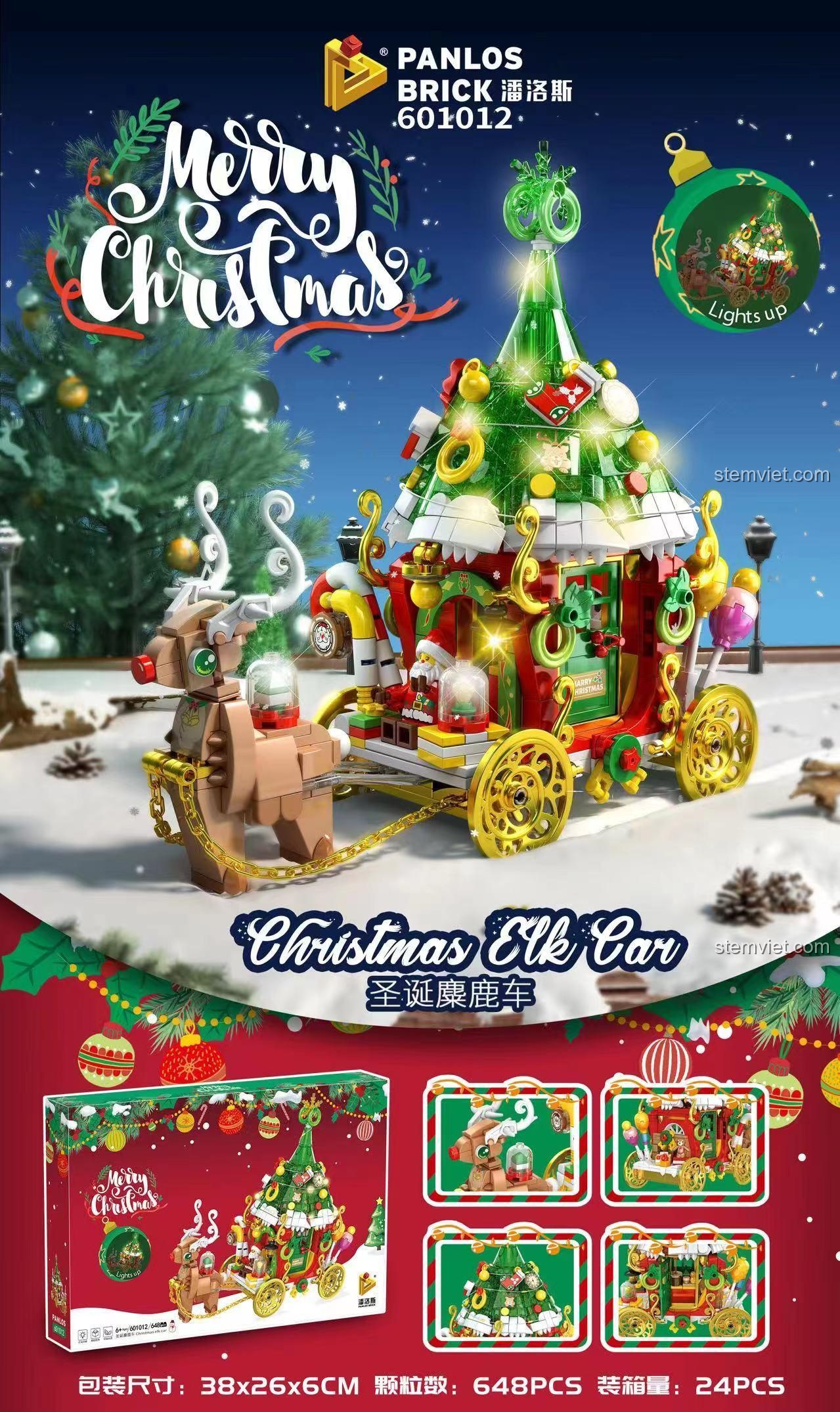 Hộp đồ chơi mô hình Panlos Brick 601012 Xe Tuần Lộc Giáng Sinh, 648 mảnh ghép, chất lượng cao, phù hợp cho bé trai và bé gái.