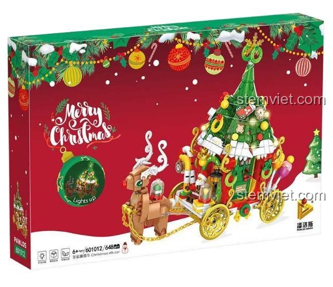 Hộp đồ chơi lắp ráp Panlos Brick 601012 Xe Tuần Lộc Giáng Sinh, có đèn LED, món quà Giáng Sinh lý tưởng cho bé 6 tuổi.