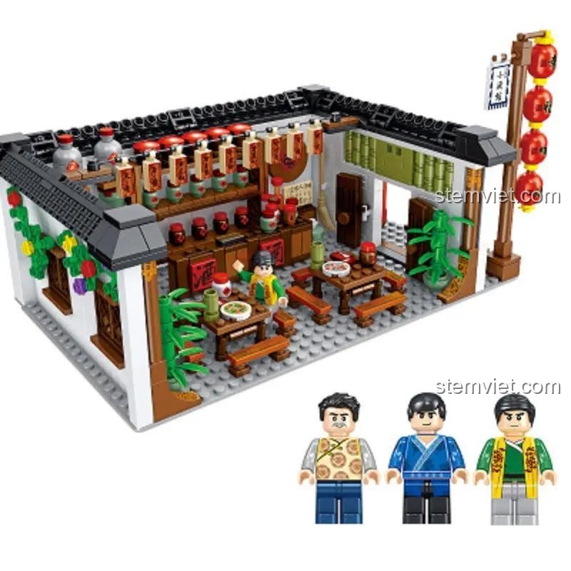 Mô hình quán rượu cổ Panlos Brick 610005 với các minifigure, đồ chơi lắp ghép kiến trúc cổ Trung Hoa, chất lượng cao cho bé trai và bé gái.