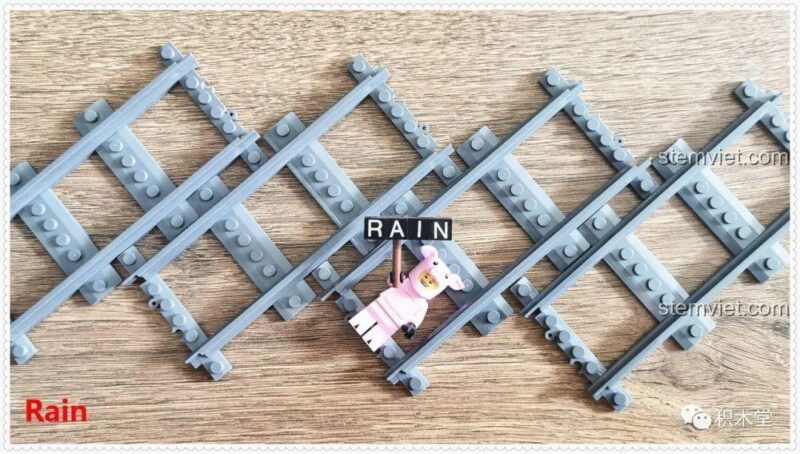 Đường ray tàu hỏa trong bộ đồ chơi mô hình Ga tàu hỏa Panlos Brick 610008, thể hiện kích thước thực tế, giúp bé hình dung rõ hơn.