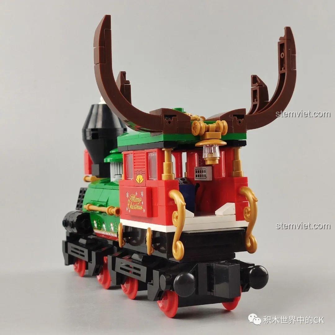 Bộ đồ chơi 613005 Panlos Brick, đầu máy xe lửa với sừng tuần lộc, mang không khí Giáng Sinh đến ngôi nhà của bé