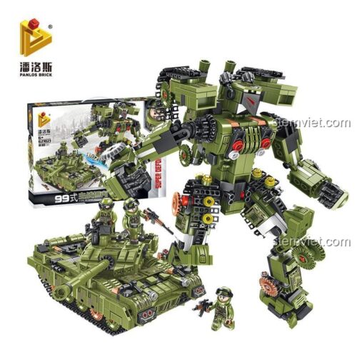 Bộ lắp ghép Panlos Brick 621021 Xe Tăng Chủ Lực Type 99 Biến Hình Robot 2 trong 1 với 830 mảnh ghép, đồ chơi lắp ráp chất lượng cao cho bé trai 6 tuổi, giá tốt.