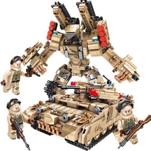 Bộ lắp ghép Panlos Brick 621023 Mô Hình Xe Tăng Robot Biến Hình BMPT Terminator, đồ chơi lắp ráp quân sự cho bé trai 6 tuổi, giá tốt, có 3 minifigures lính.