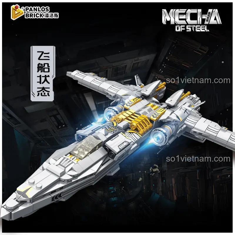Mô hình Panlos Brick 621024 sau khi biến hình thành phi thuyền chiến đấu. Đồ chơi mô hình Panlos Brick 2 trong 1 độc đáo.