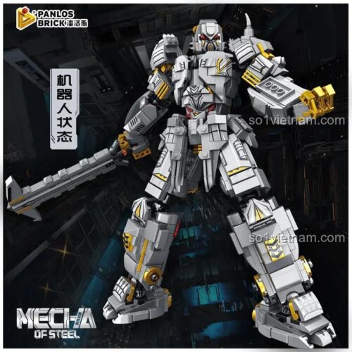 Bộ lắp ráp Robot Megatron 621024 ở trạng thái robot hoàn chỉnh, cầm vũ khí sẵn sàng chiến đấu. Món quà sáng tạo cho con trai.
