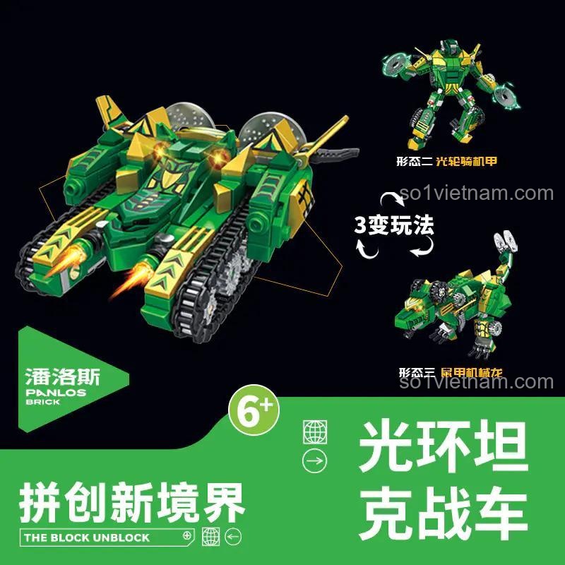 Mô hình Xe Tăng Halo 3 trong 1 Panlos Brick 626003A, biến hình thành robot và khủng long máy.