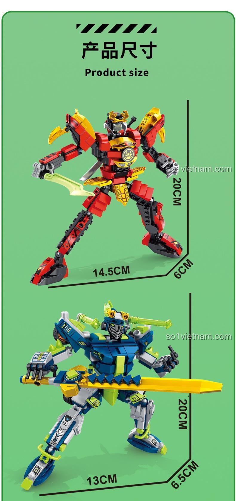 Kích thước thực tế của mô hình Robot Samurai và Robot Hiệp Sĩ sau khi lắp ráp. Đồ chơi mô hình kích thước lớn.
