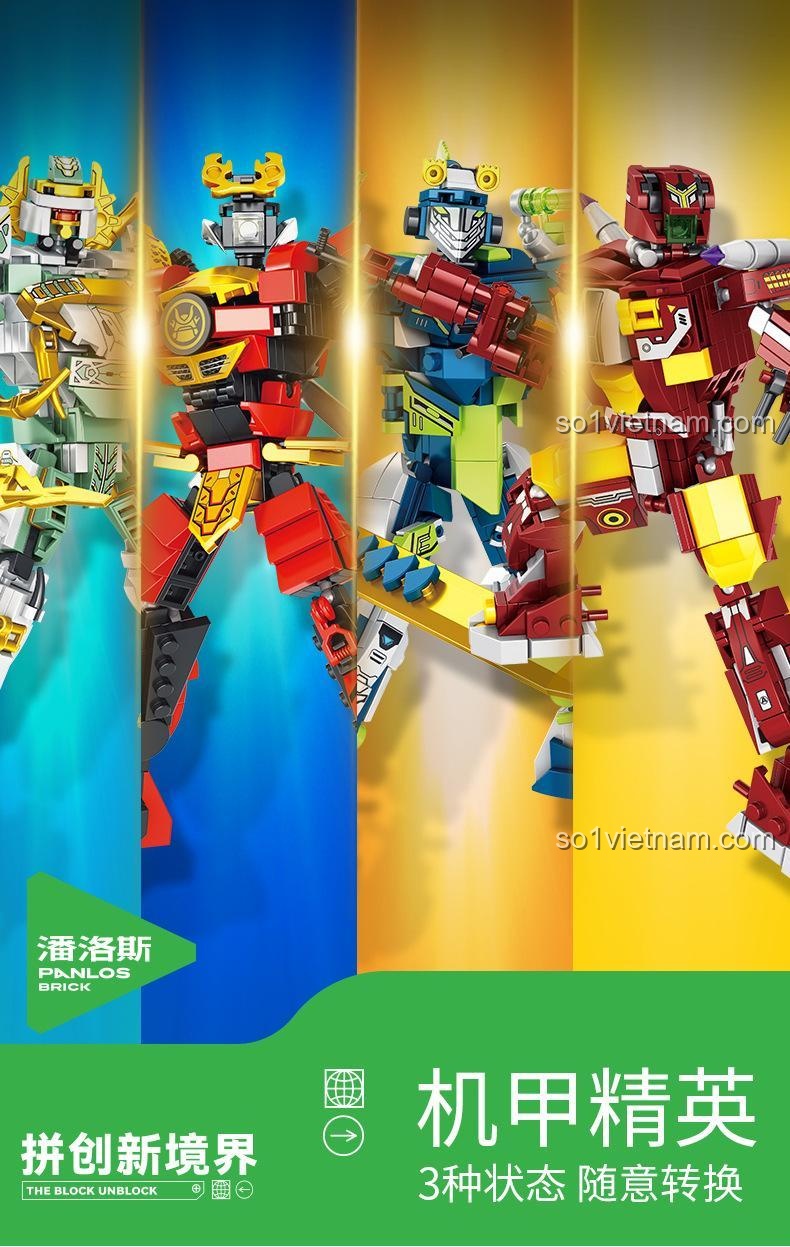 Tổng quan 4 robot chiến đấu trong bộ lắp ghép Biệt đội Mecha Tinh Nhuệ. Đồ chơi mô hình 626004 với màu sắc bắt mắt.